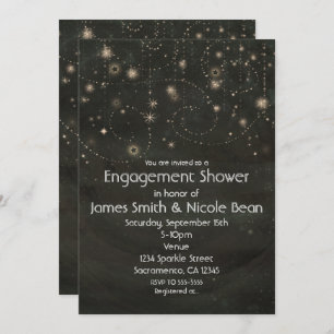 Black Celestial Dark Starry Sky Swirls Invitation