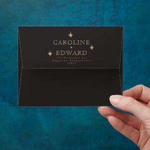 Black Celestial Gold Stars Moon Astronomy Wedding Envelope
