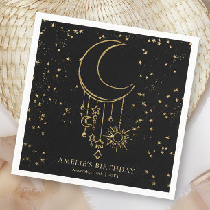 Black Celestial Star Moon Birthday Napkin