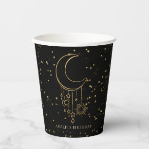 Black Celestial Star Moon Birthday Paper Cups