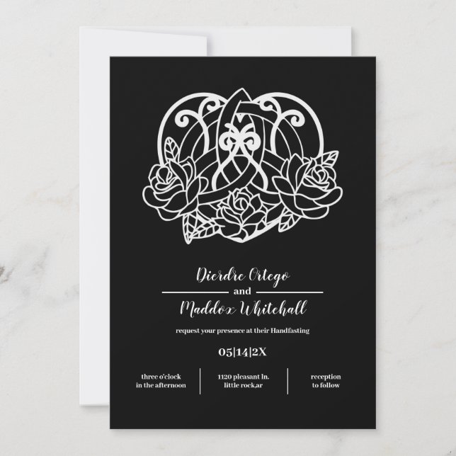 Black Celtic Heart Knot Floral Handfasting Invitation (Front)