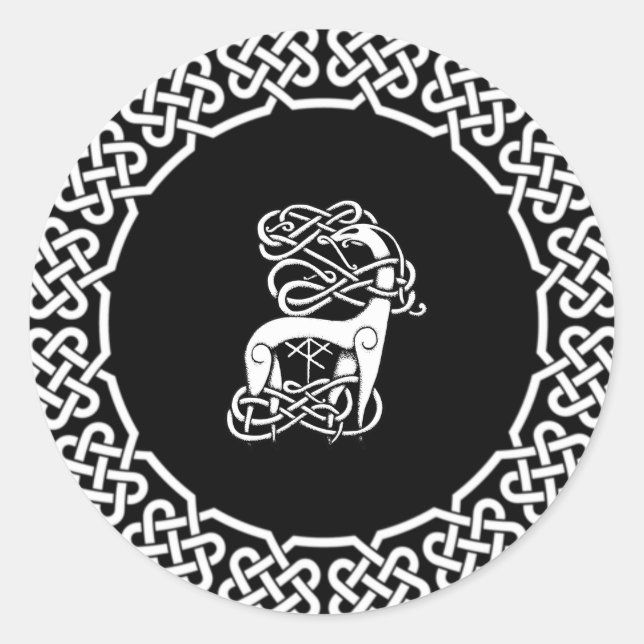 Black Celtic/Nordic deer Classic Round Sticker (Front)