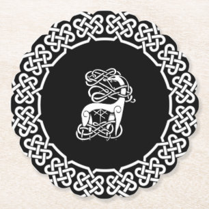 Black Celtic/Nordic deer Paper Coaster
