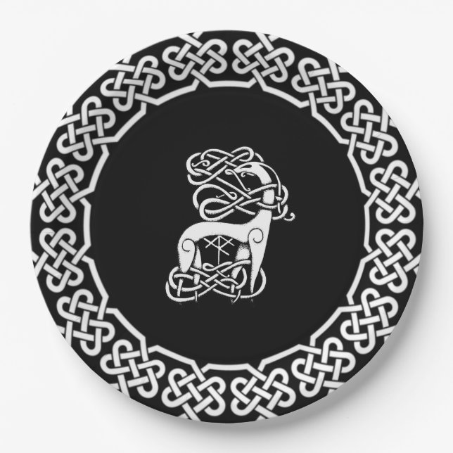 Black Celtic/Nordic deer Paper Plate (Front)