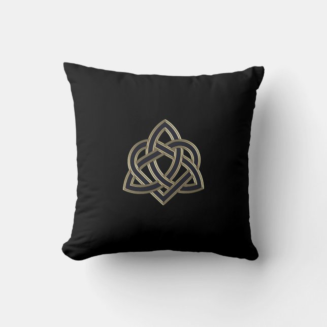 Black Celtic Trinity Heart Knot Throw Pillow (Front)