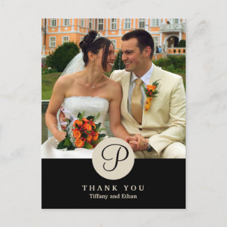 Black centre classic monogram photo thank you note postcard