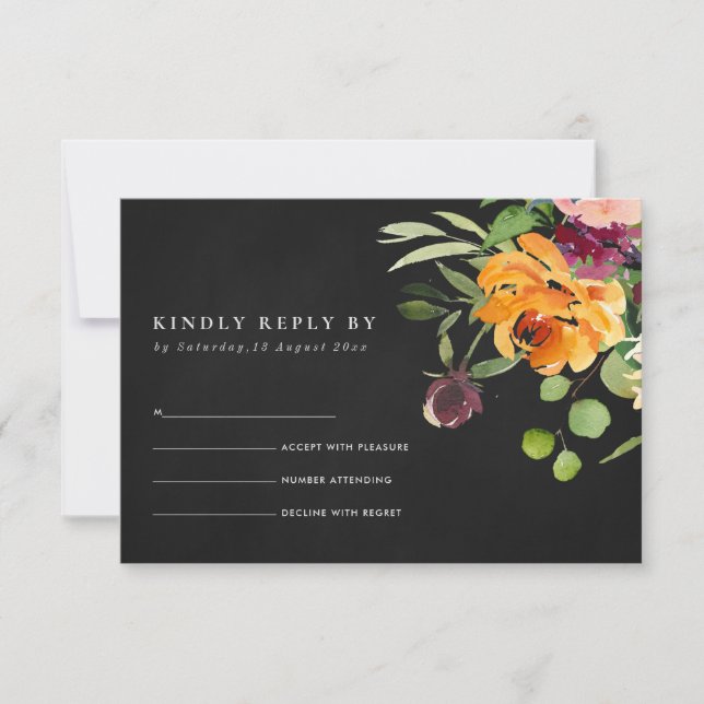 BLACK CHACKBOARD BLUSH YELLOW ORANGE FLORAL RSVP (Front)