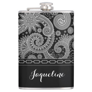 Black Chain Paisley Hip Flask