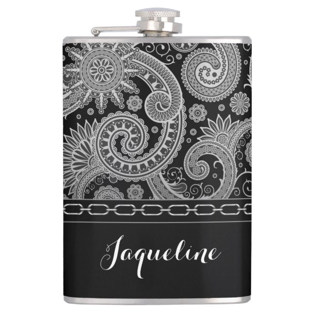 Black Chain Paisley Hip Flask (Front)
