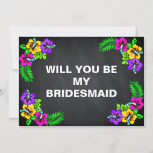 Black Chalk Board Floral Will you be my Bridesmaid Invitation