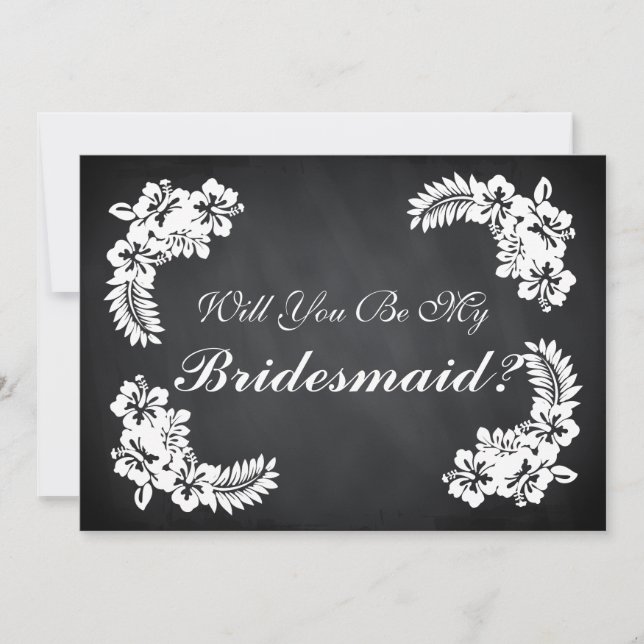 Black Chalk Board Floral Will you be my Bridesmaid Invitation (Front)