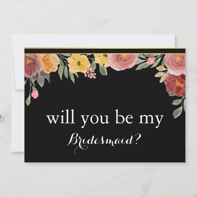 Black Chalk Board Floral Will you be my Bridesmaid Invitation (Front)