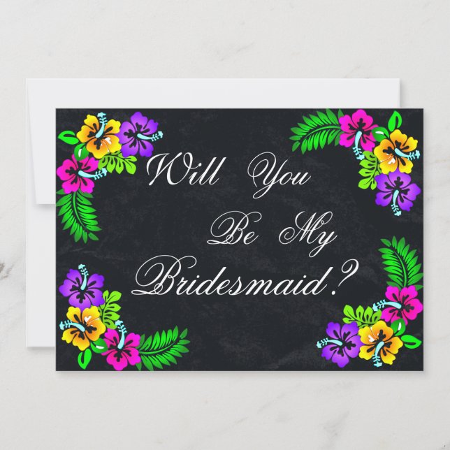Black Chalk Board Floral Will you be my Bridesmaid Invitation (Front)