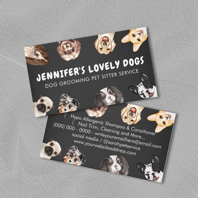 Black Chalk Cute Small Size Dogs Pet Sitter Business Card (Creator Uploaded)