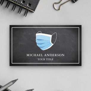 Black Chalkboard Blue Face Mask Business Card