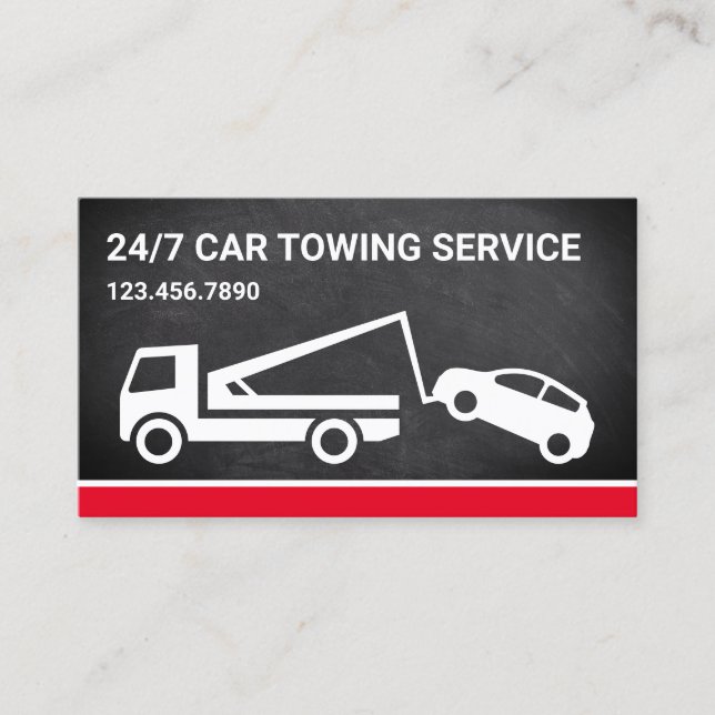 Black Chalkboard Car Towing Service Tow Truck Business Card (Front)