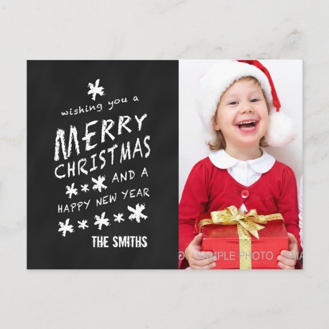 BLACK CHALKBOARD CHRISTMAS PHOTO POSTCARD (Front)