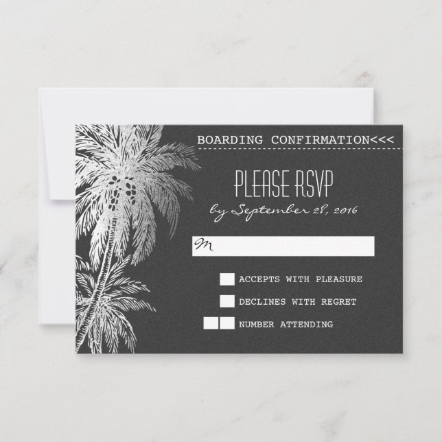 Black chalkboard destination wedding RSVP cards (Front)