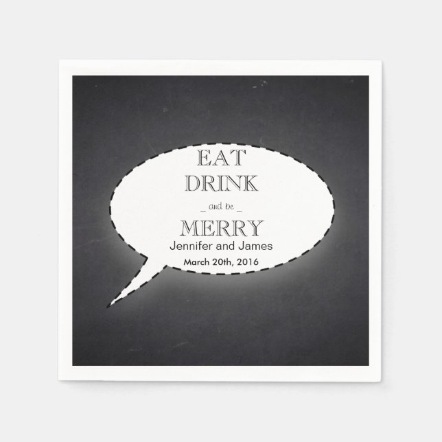 Black Chalkboard Eat, Drink & Be Married Wedding Napkin (Front)
