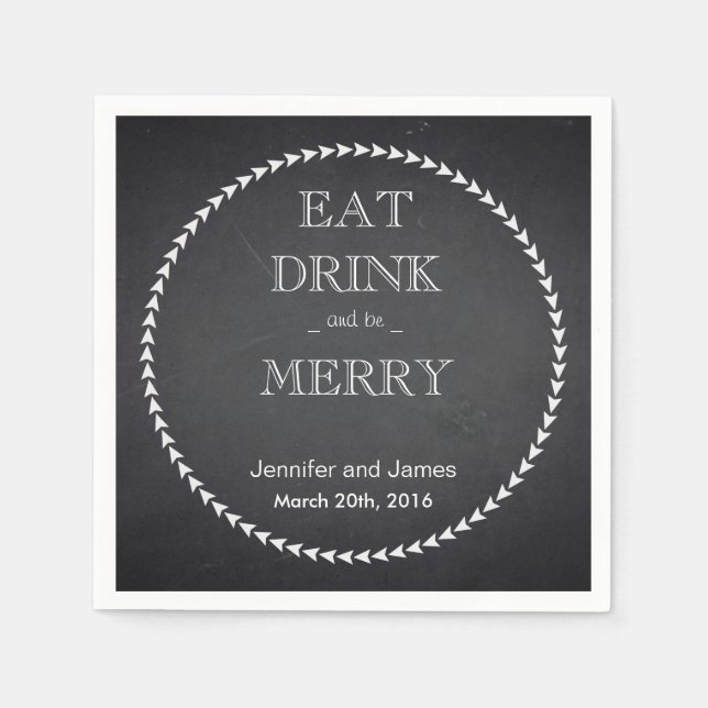 Black Chalkboard Eat, Drink & Be Married Wedding Napkin (Front)