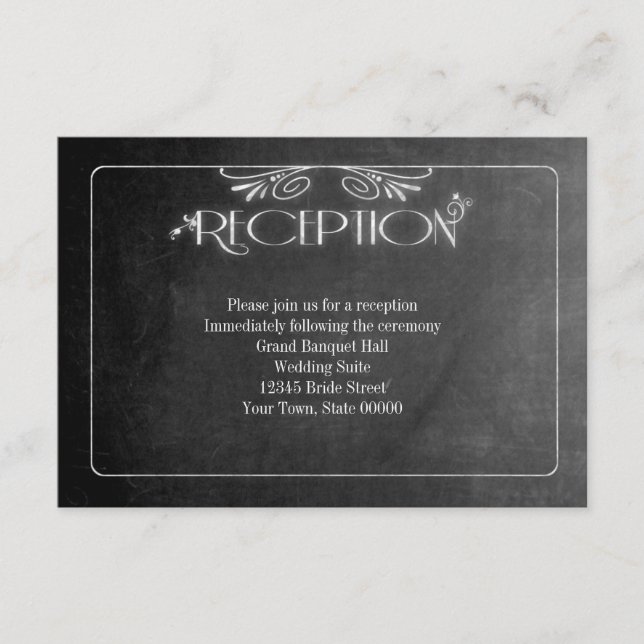 Black Chalkboard Elegant Reception Card (Front)