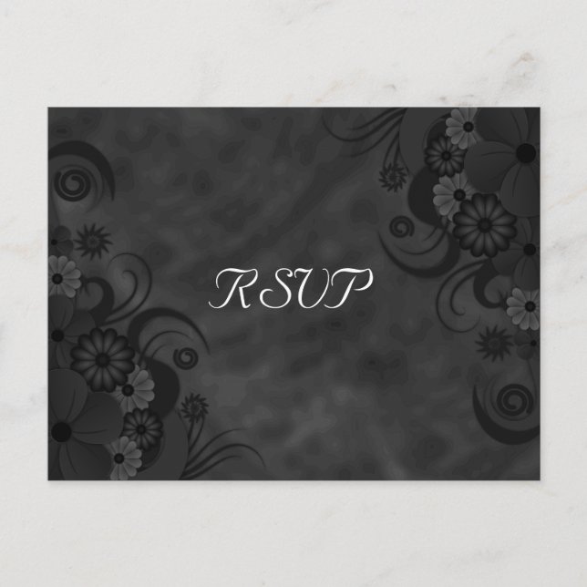 Black Chalkboard Floral Gothic RSVP Reply Postcard (Front)