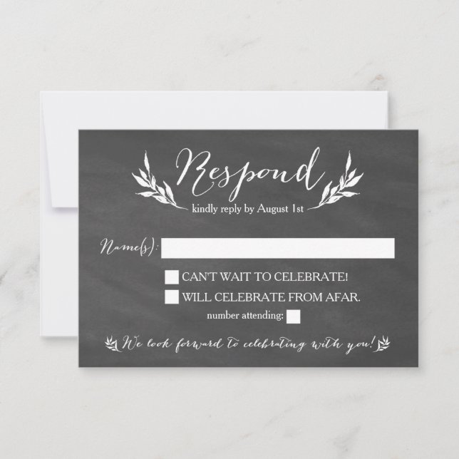 Black Chalkboard Floral Wedding RSVP Card (Front)