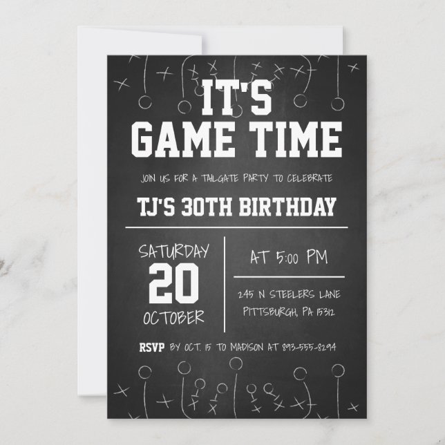 Black Chalkboard Football Sports Birthday Invitation (Front)