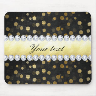 Black Chalkboard Gold Confetti Diamonds Mouse Mat