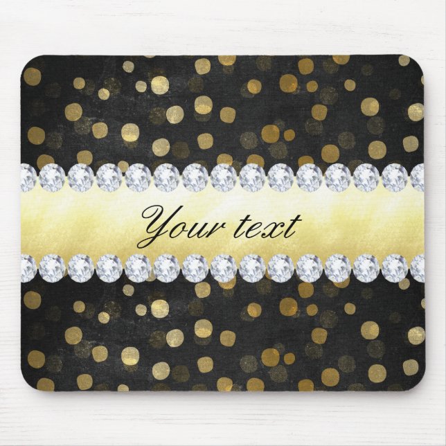 Black Chalkboard Gold Confetti Diamonds Mouse Mat (Front)