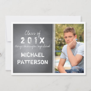 Black Chalkboard Graphic Guy Graduation Party Invitation