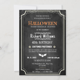 Black Chalkboard Halloween Birthday Costume Party  Invitation