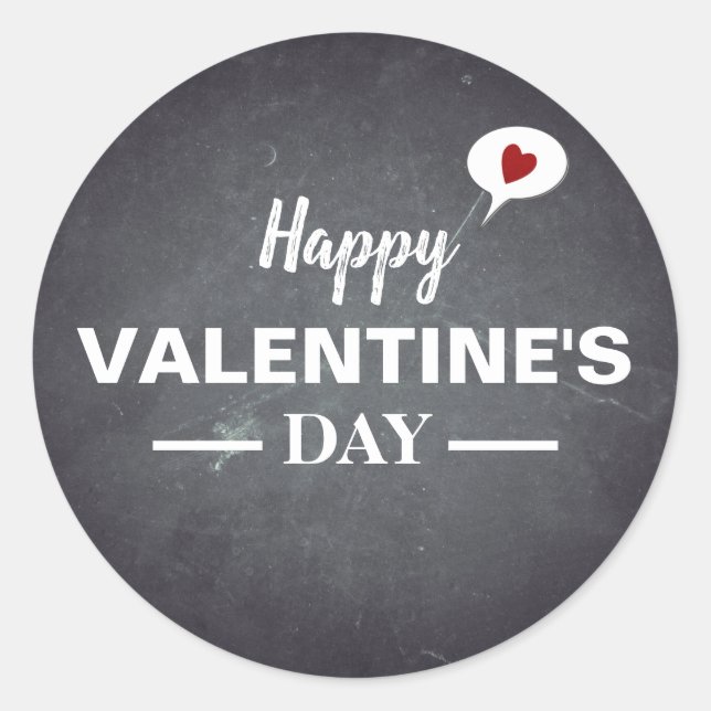 Black Chalkboard Happy Valentines Day Classic Round Sticker (Front)