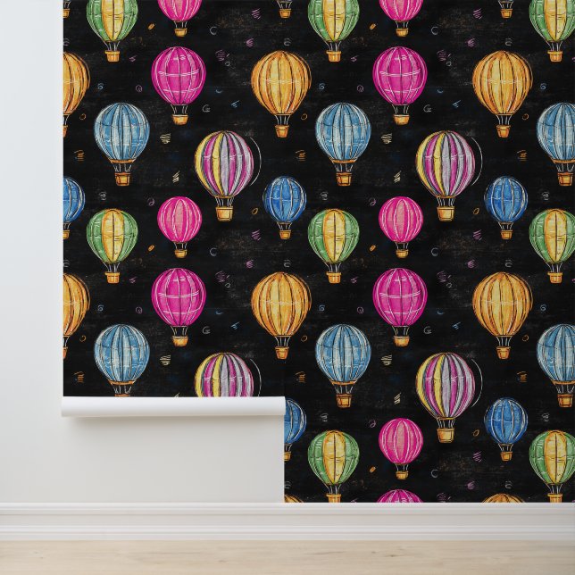 Black Chalkboard Hot Air Balloon Kindergarten Wall (Application)