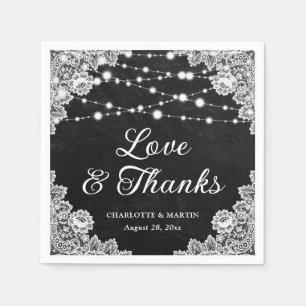Black Chalkboard Lace Love and Thanks Wedding Napkin
