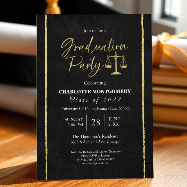 Black Chalkboard Law School Graduation Party  Invitation (Creator Uploaded)