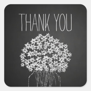 Black Chalkboard Masonjar Flowers Vintage Wedding Square Sticker