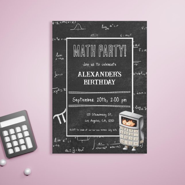 Black Chalkboard Mathematic Formulas Kid Birthday Invitation (Black Chalkboard Mathematic Formulas Kid Birthday Invitation by Kinda Cute by Patricia Alvarez)