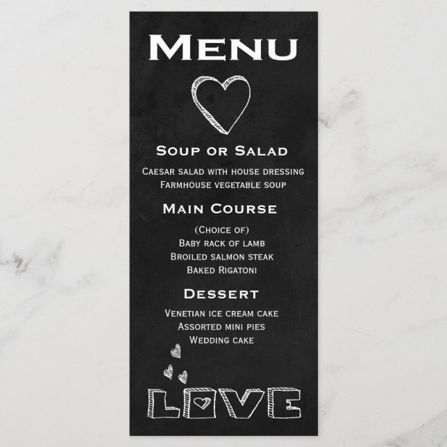 Black Chalkboard Menu Love Heart - Wedding, Party (Front)