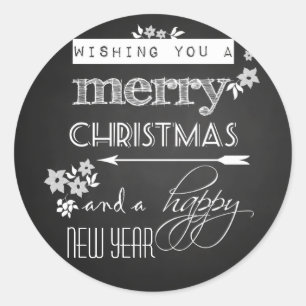 Black Chalkboard Merry Christmas Happy New Year Classic Round Sticker