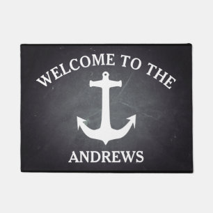 Black Chalkboard Modern Welcome Personalised Doormat