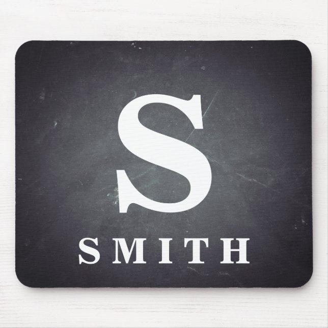 Black Chalkboard Personalised Monogram Mouse Mat (Front)