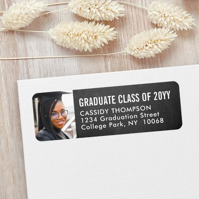Black Chalkboard Photo Graduation Return Address (Creator Uploaded)