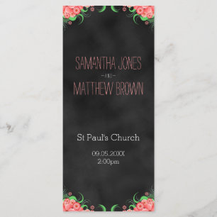 Black Chalkboard Pink Floral Wedding Program Cards