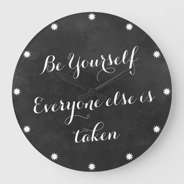 Black Chalkboard Quotes Be Yourself Large Clock (Front)