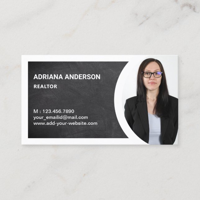 Black Chalkboard Real Estate Photo Realtor Business Card (Front)