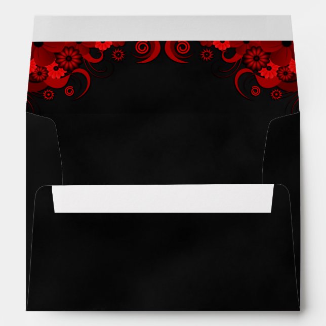 Black Chalkboard Red Floral Goth Wedding Envelopes (Back (Bottom))