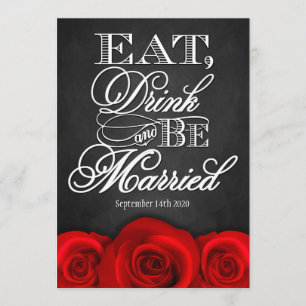 Black Chalkboard Red Rose Wedding Invitations