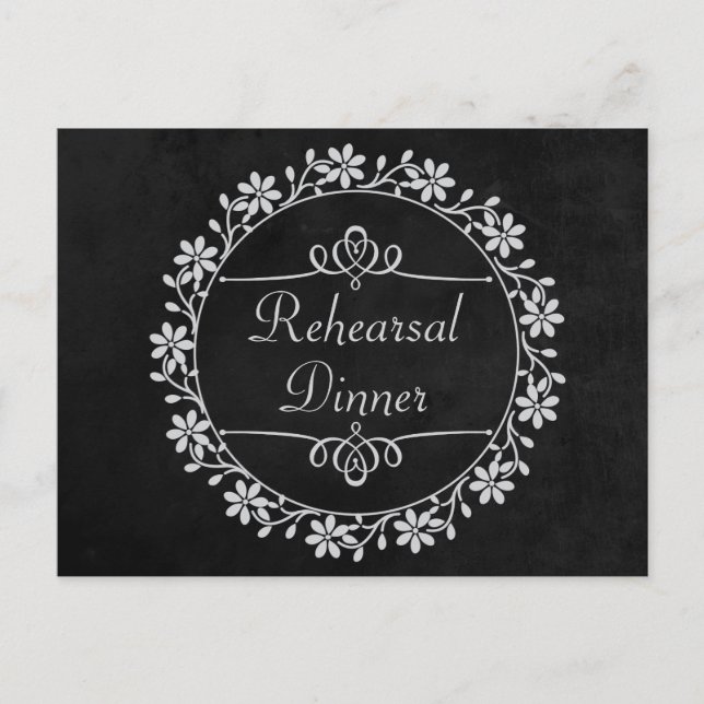 Black Chalkboard Rehearsal Dinner Flower Wedding Invitation Postcard (Front)