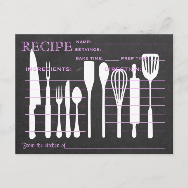 Black Chalkboard Retro Recipe Card Kitchen Tools (Front)